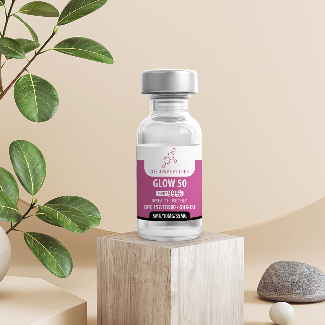Glow 50 50mg peptide vial in powder form for research use only – Regen Peptides UK - BPC 157 5mg - TB 500 10mg - GHK-CU 35mg